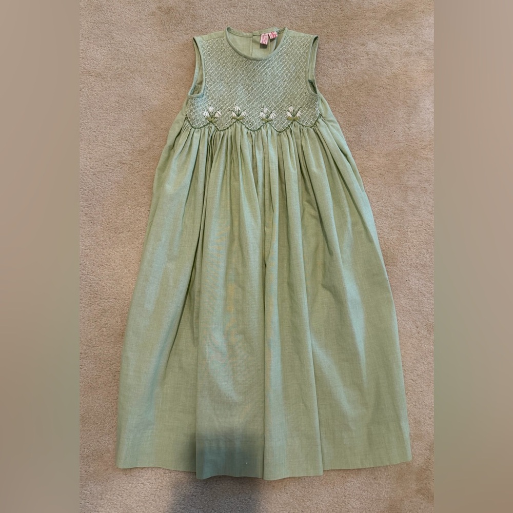 Girls' Light Green Smocked Sleeveless Dress Sz 6 Made in the Philippines